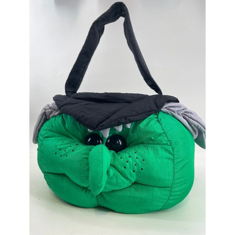Vtg Rare HTF Green Witch Plush Halloween Trick or Treat Bag Kids Green Spooky